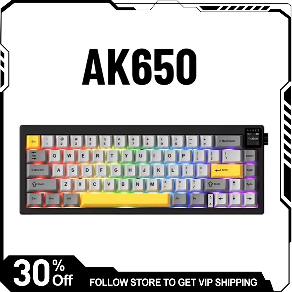 

AJAZZ AK650 Wireless Bluetooth Mechanical Keyboard Three Mode RGB Gasket Hot Swap Customized Laptop E-sports Gamer Keyboard