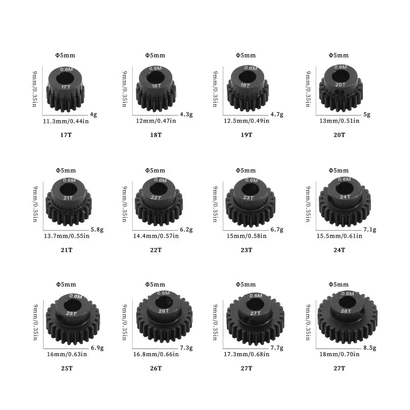 4 шт. 0,6 м 5 мм 17T 18T 19T 20T 21T 22T 23T 24T 25T 26T 27T 28T Набор шестерен с шестерней для HSP 1/10 RC Car Upgrade Parts Acces