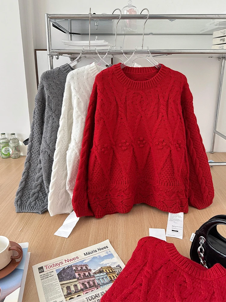 Women's Christmas Red Pullover Sweater Harajuku Aesthetic Y2k Long Sleeve Knitted Cashmere Sweaters Vintage 2000s Clothes Autumn