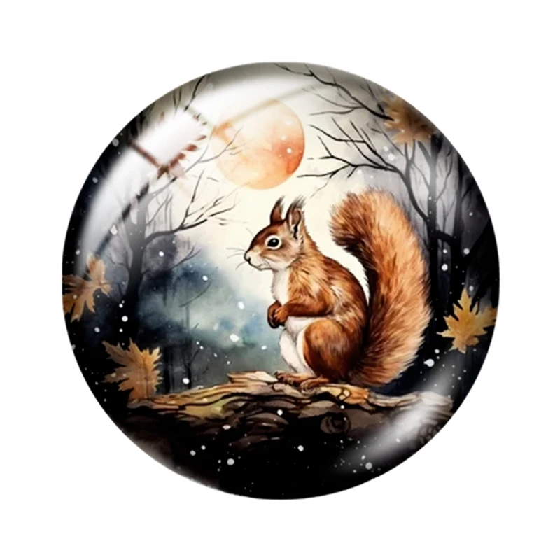 Watercolor Squirrels mixed 10pcs 12mm/18mm/20mm/25mm Round photo glass cabochon demo flat back Making findings