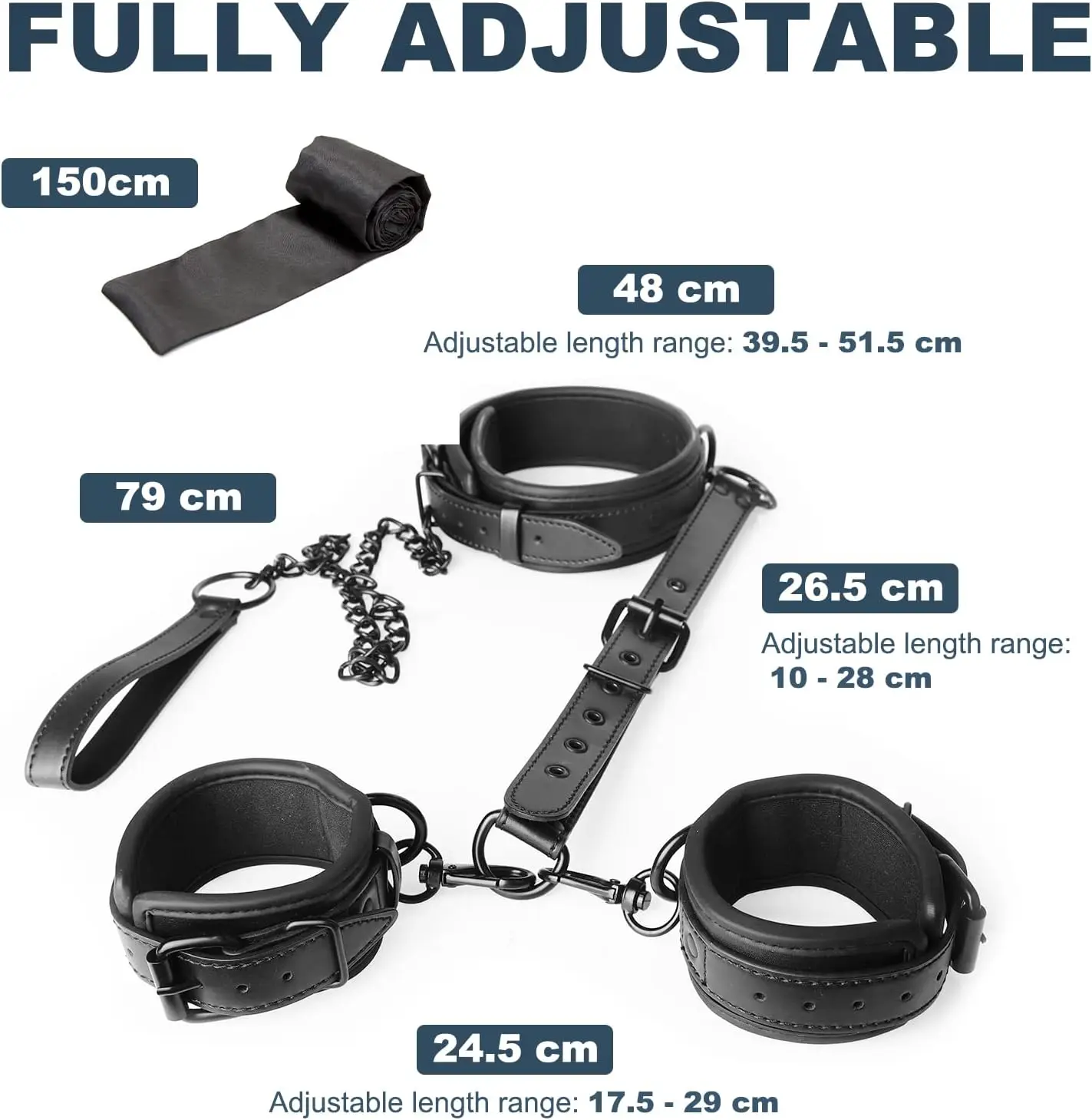 

Bondage BDSM Handcuffs Adult Bedroom, 5 Pcs Bed Restraints for Couples Adjustable Leather Blindfold Collar Fetish Extreme Adult