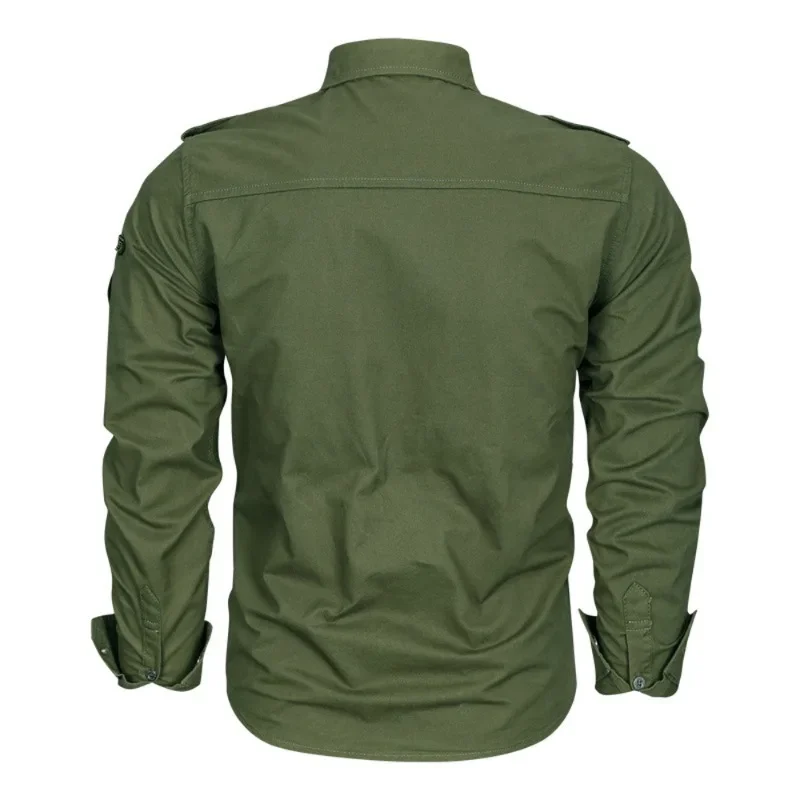 Chemise en coton à manches longues pour hommes, chemise à boutons, manteau de jeu en plis, vert armée, doux, confortable, mince, revers, automne, nouveau