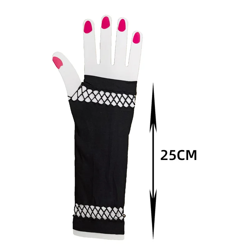 Women Dark Punk Style Hip Hop Fingerless Holes Halloween Cosplay Long Hollow Gloves Fashion Personality Stage Performance