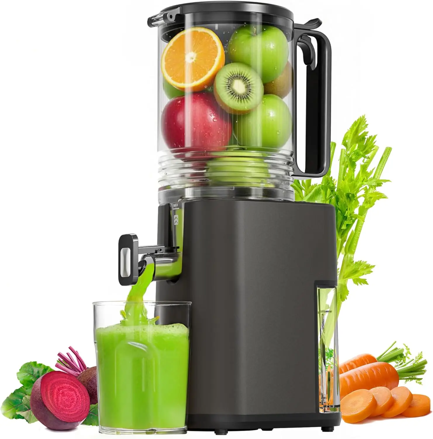 5.5-Inch Wide Feed Chute Slow Masticating Juicer for Whole Fruits and Vegetables, Gray