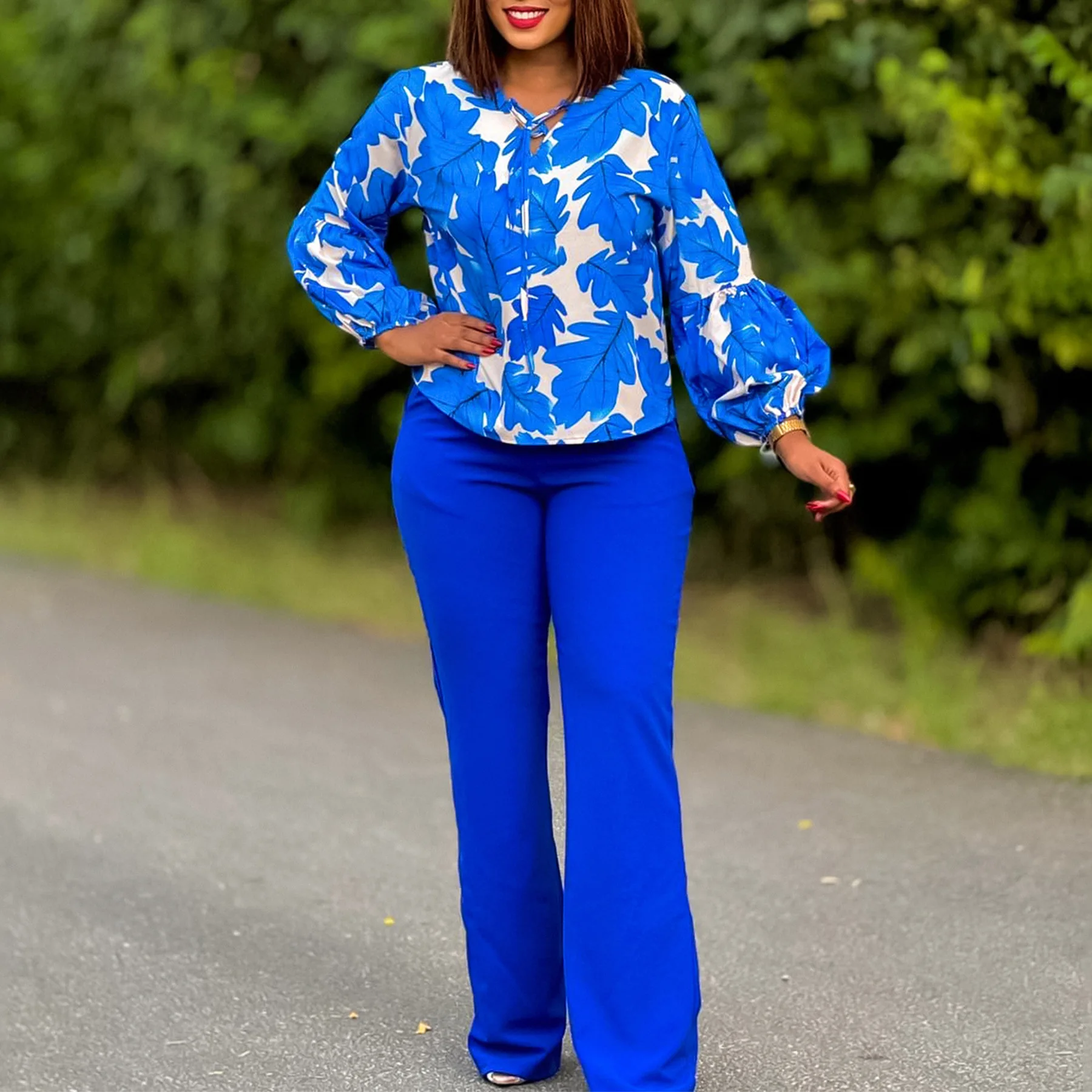 

D3289 Women's Fashion 2026 New Ol Stylish Printed Long Sleeve Top And Wide Leg Pants Two-piece Set Women's Casual Dresses