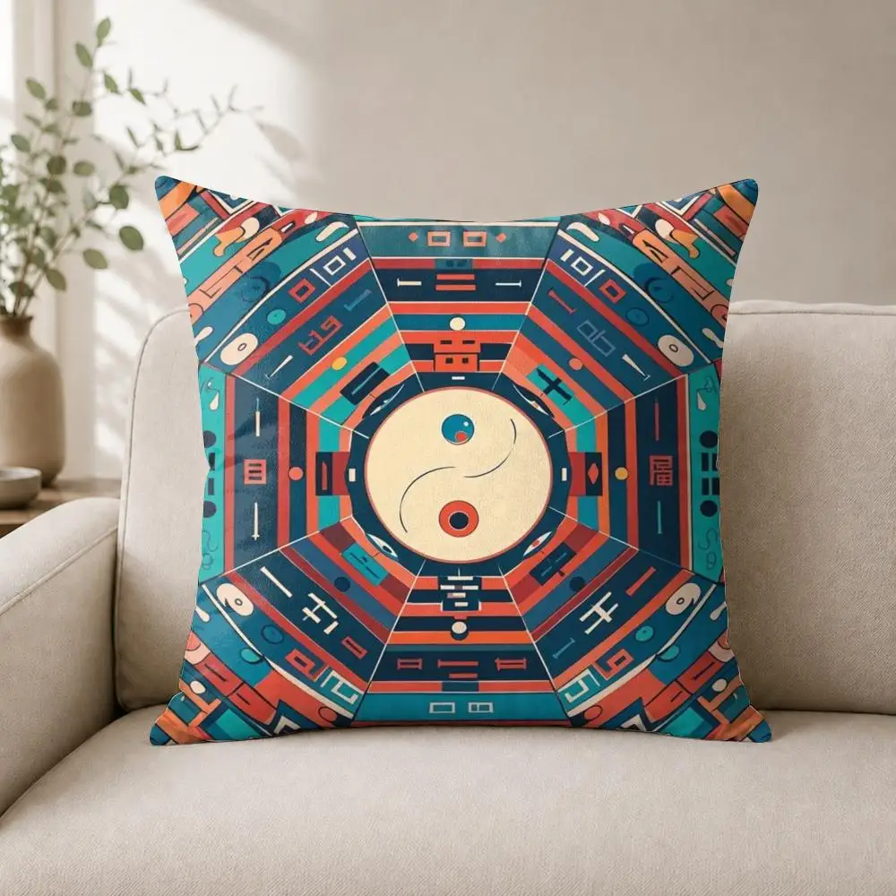 Chinese Tai Chi Bagua Diagram Cushion Cover Luxury Soft Plush Short Fur Cushion Case Warm Cozy Sofa Bed Decorative Home Accent