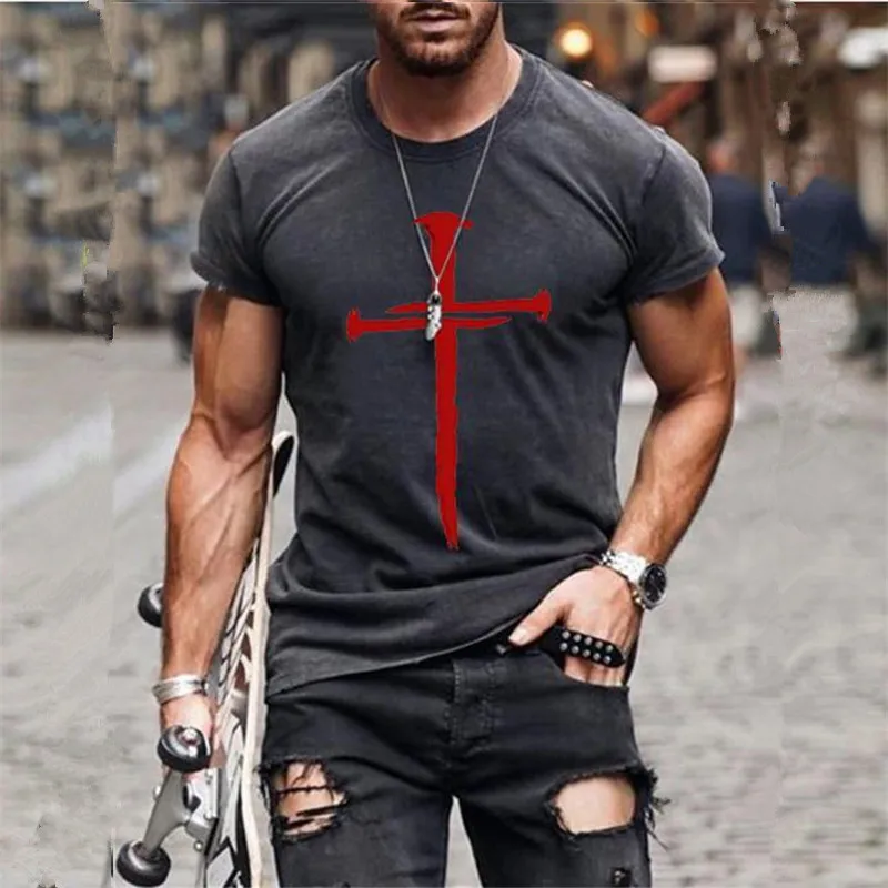 Summer New Y2K Techwear Fashion Mens Funny Cross Striped Print T Shirts Men Oversized Short Sleeve Graphic T Shirt Dandadan Tees