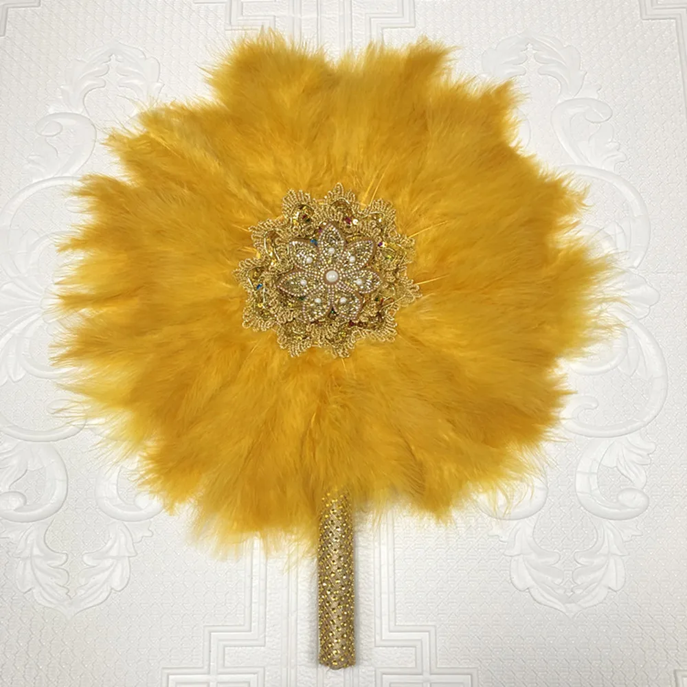 One-Side African Turkey Feather Hand Fan for Bridal Wedding Handmade Nigerian Handfan Eventaille Mariage Hand Held Fans