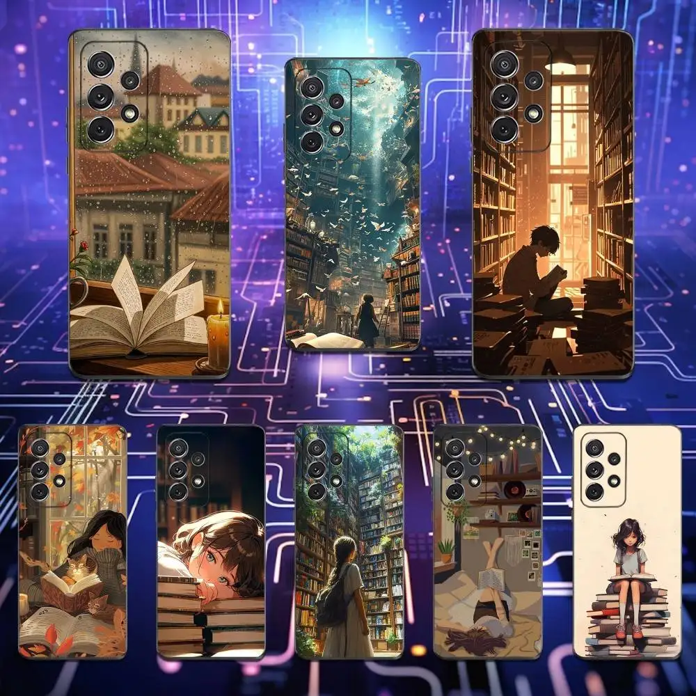 

Read Book illustration Phone Case For Samsung S25,S24,S23,S22,S21,S20,S10,Ultra,Plus,Lite,FE,Soft Silicone Black Cover