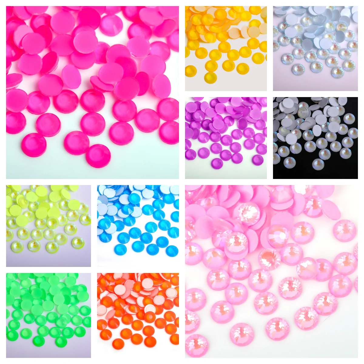 Todos los tamaños de cristal fluorescente para decoración de uñas, diamantes de imitación sin fijación por calor, SS4-30 Strass, decoraciones artísticas para uñas, diamantes de imitación, cristal luminoso AB