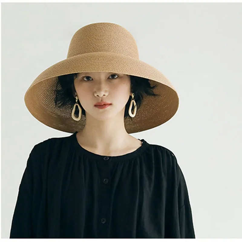 

Plus size brim Lady Pleated Straw Hat Hepburn Style Women Casual Sun Hat Floppy Sun Hat Cap Holiday Beach Casquette Gorros