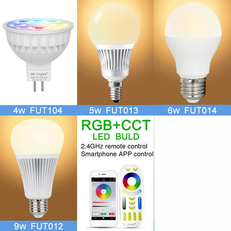 4W 5W 6W 9W 12W Ha Condotto La Lampadina della luce Intelligente E14/E27/MR16 RGB + CCT ha condotto la Lampada 12v/220V 2.4G può APP/voice/2.4G