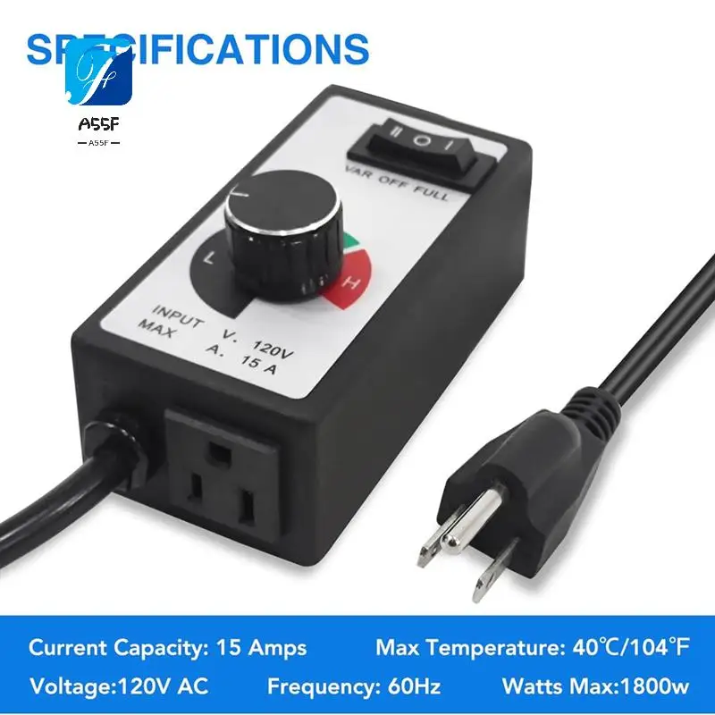 

A55F-Speed Controller Fan Speed Controller 120V 15Amp Speed Adjuster For Exhaust Fan And Inline Duct Fan US Plug