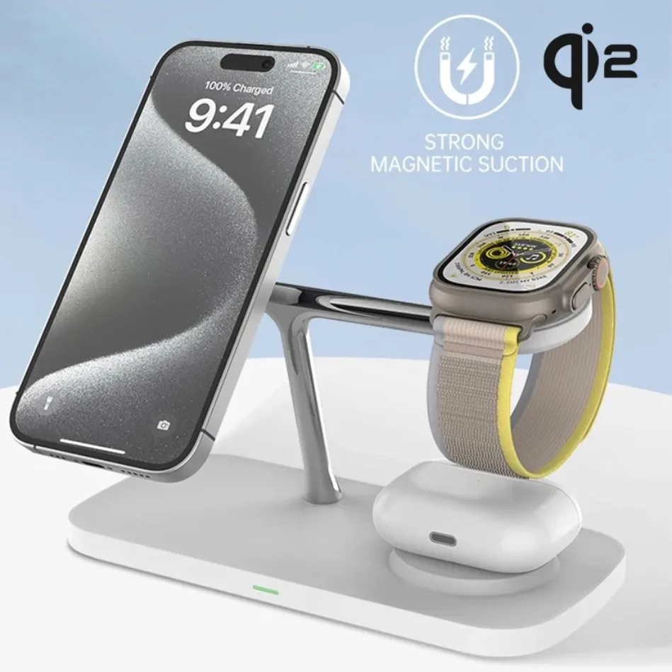 

QI2 3 in 1 Wireless Charging Station Desktop Charger Stand for Apple / Samsung for iPhone 12-16 AirPods Apple Watch 10 9 8 7 6 5
