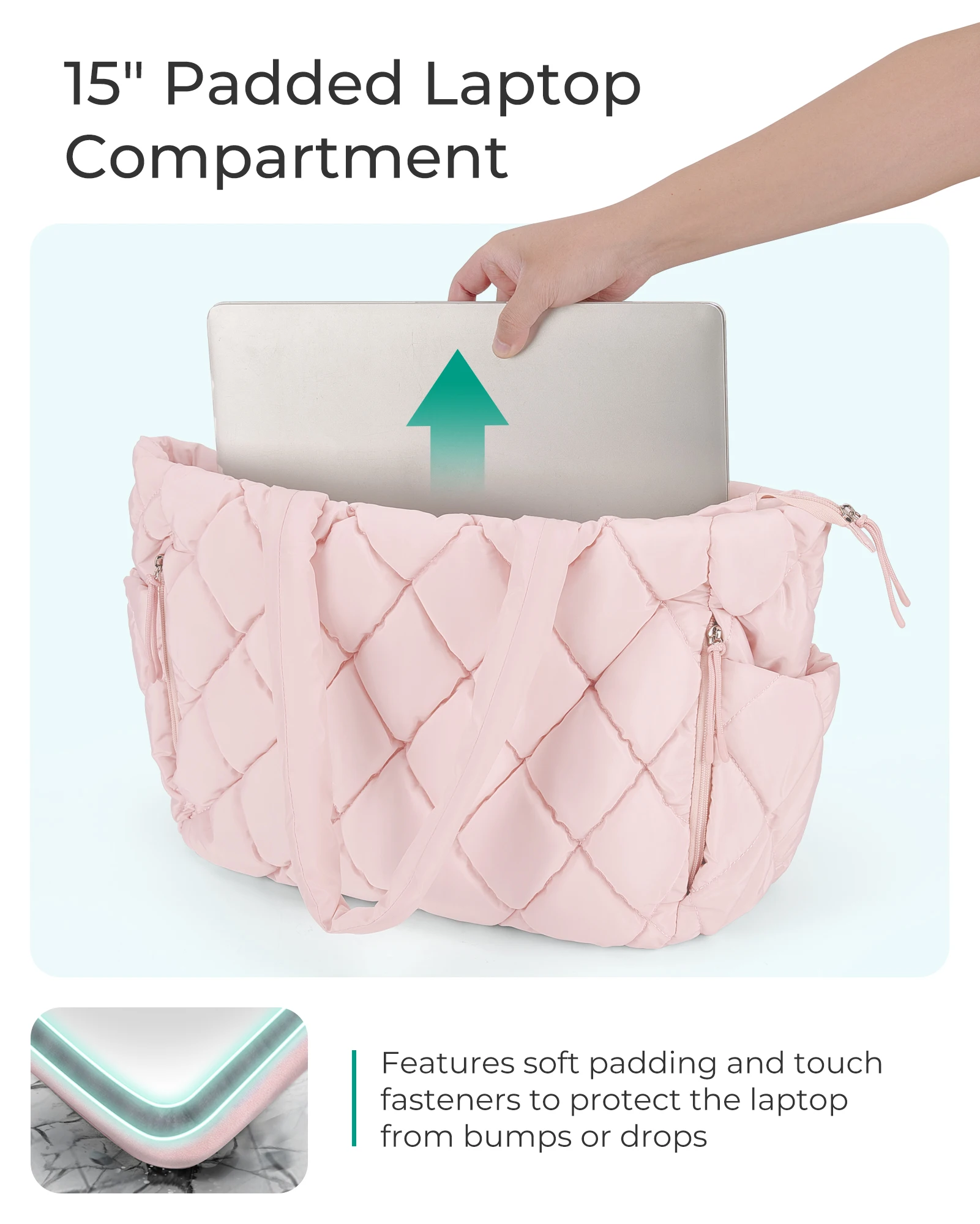 BAGSMART Quilted Puffy Tote Bag Women Work Bag with Compartments Minimalist Trendy Padded Shoulder Handbag For Daily Commute