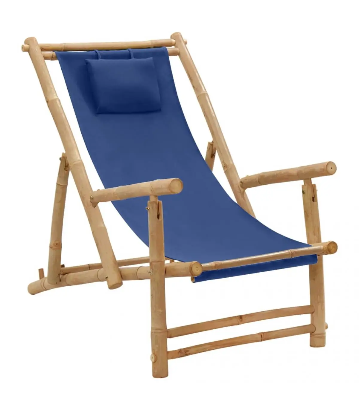 Navy Blue Canvas Bamboo Beach Chair Garden Chairs