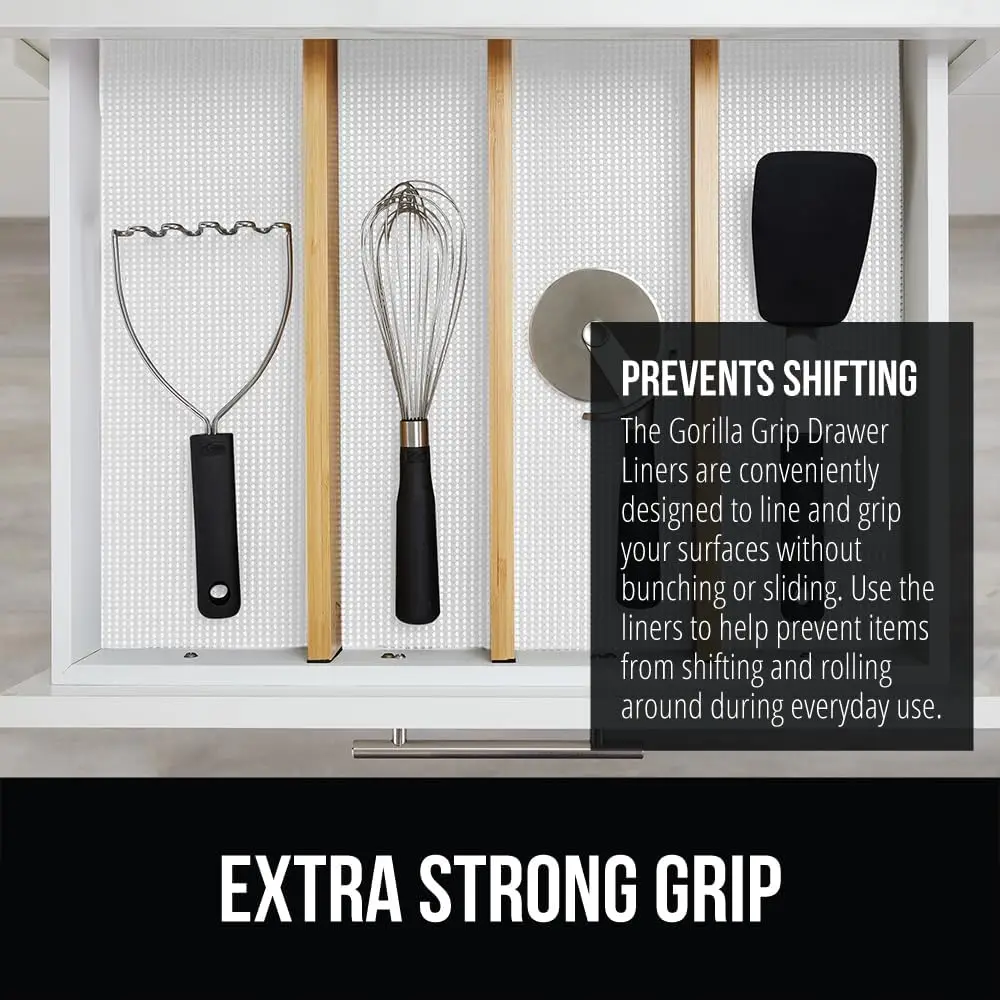 

Полка и подкладка для ящика Gorilla Grip Powergrip, толстая прочная фиксация, неклейкие вкладыши защищают кухонные шкафы и