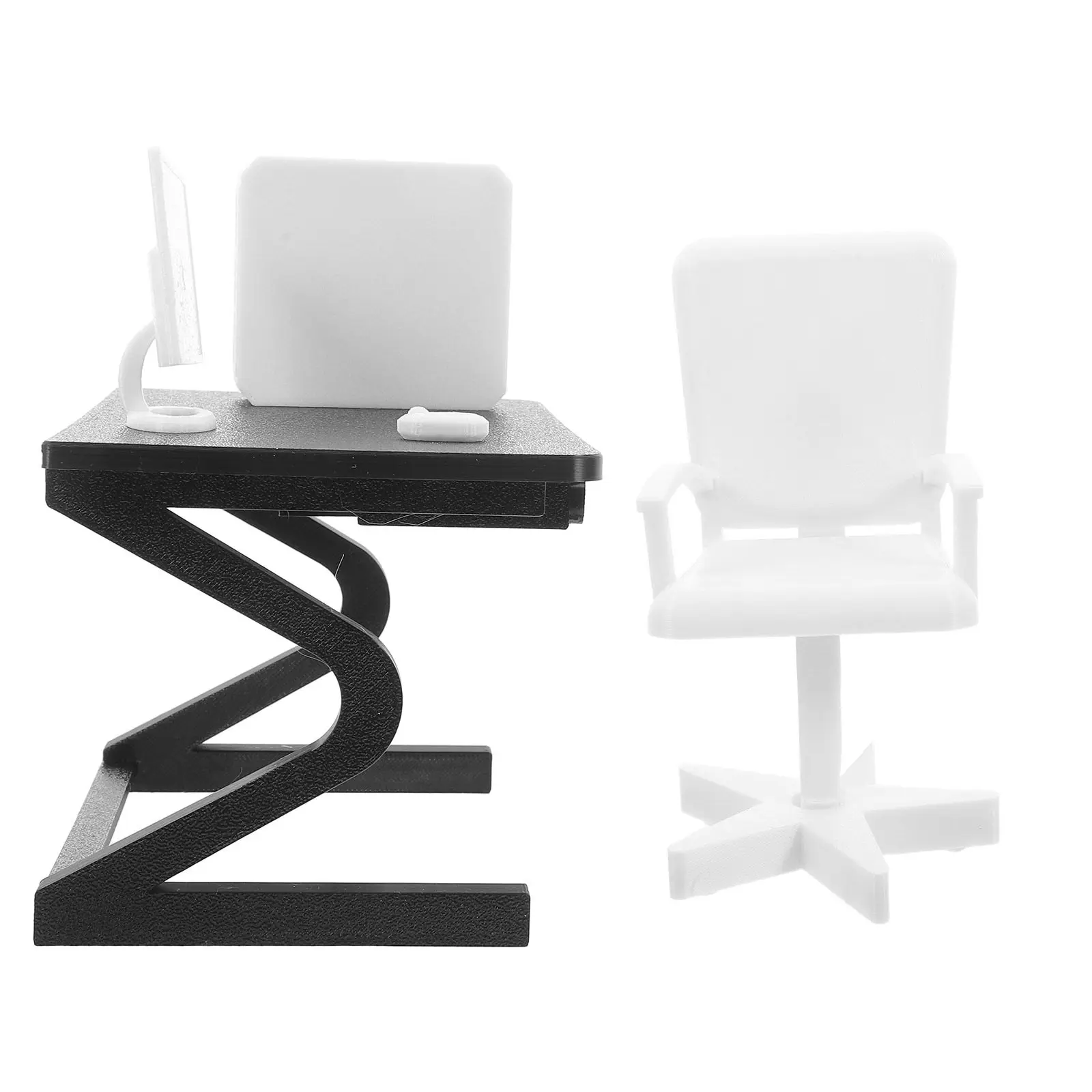 

1Set Miniature Computer Desk for Dollhouse 1:12 Scale Office Furniture Set with Chair and Accessories Realistic Home School Play