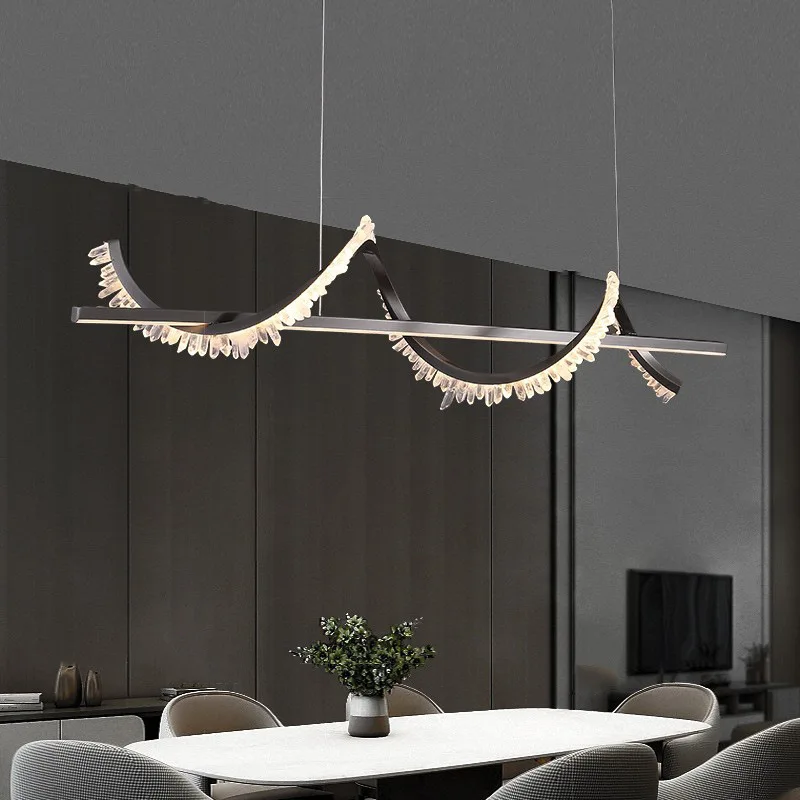 Modern minimalist natural crystal chandelier in the living room, Italian style minimalist ring LED lamps in the dining room