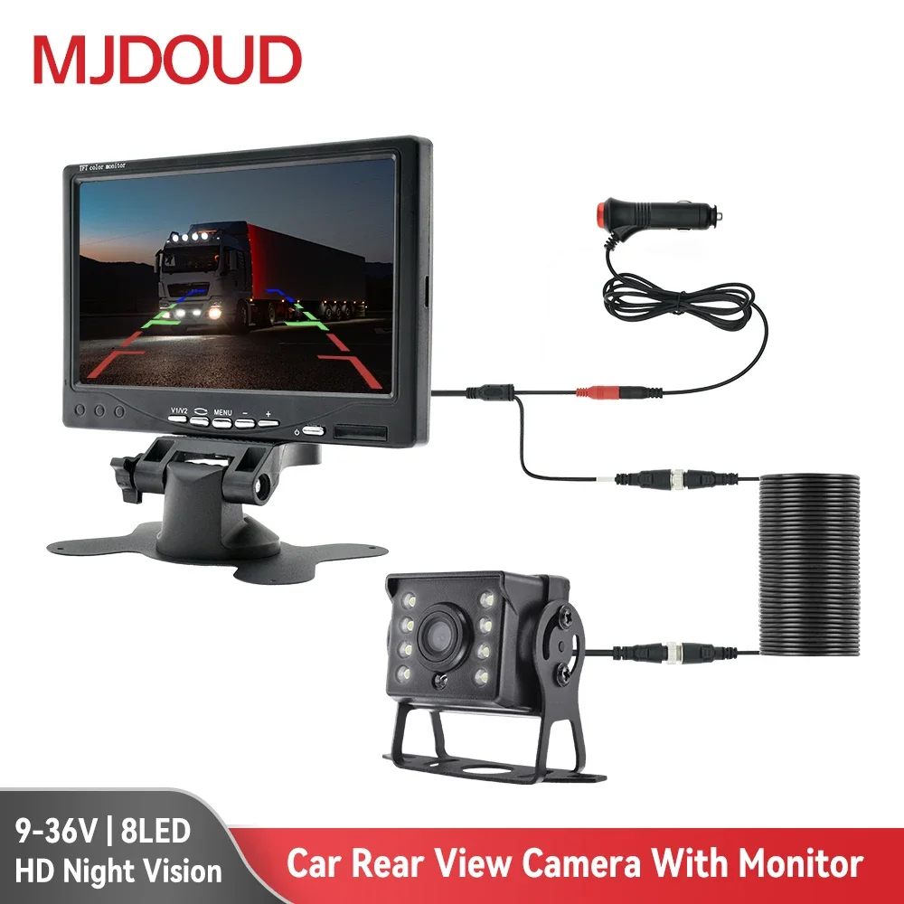 

MJDOUD Car Reversing Camera with 7" Monitor for Truck Trailer Parking 12-24V HD Rear View Camera with Screen Back up Camera