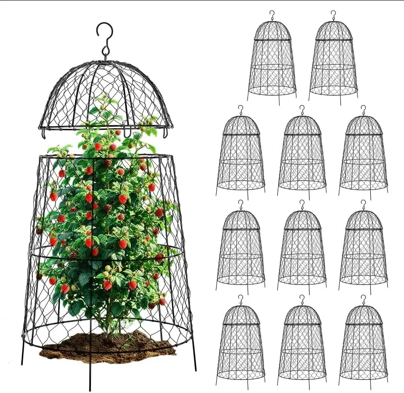 

12Pcs Large Plant Cages, 11.8x19.7in Split Design Anti-Rust Garden Cloches to Protect Outdoor Plants from Animals