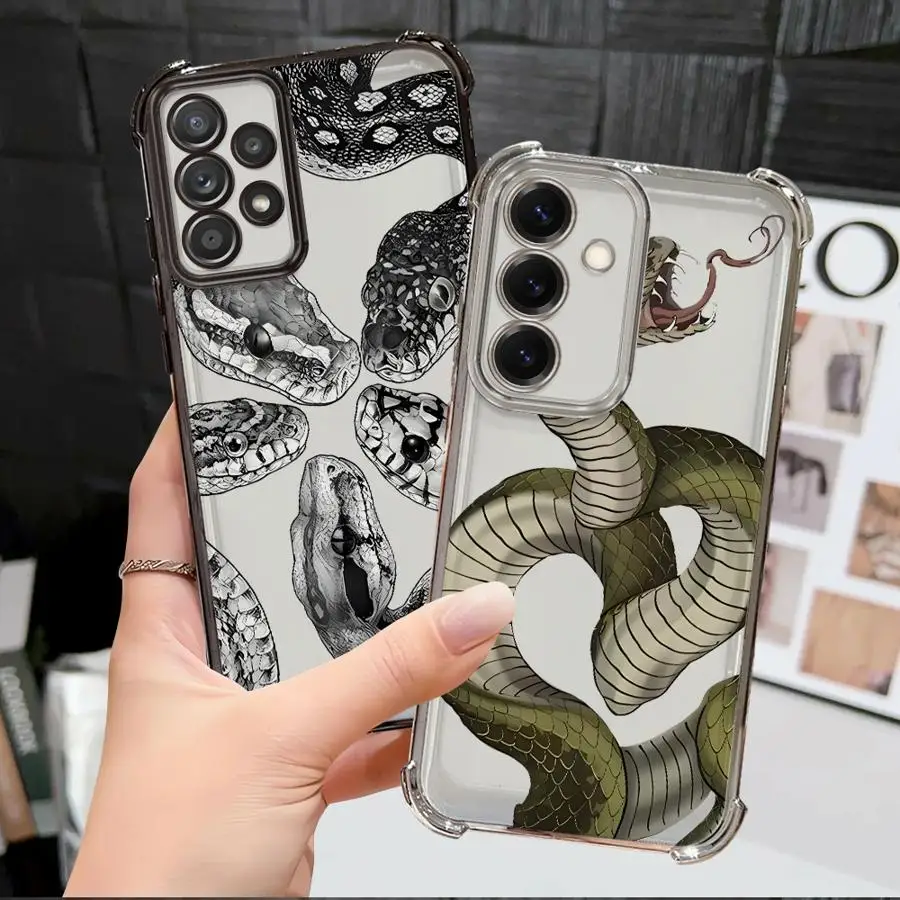 حافظة لهاتف سامسونج جالاكسي A13 A33 A15 A16 A24 A25 A21s A26 A52 A17 A35 A36 غطاء شفاف نمط ثعبان رائع