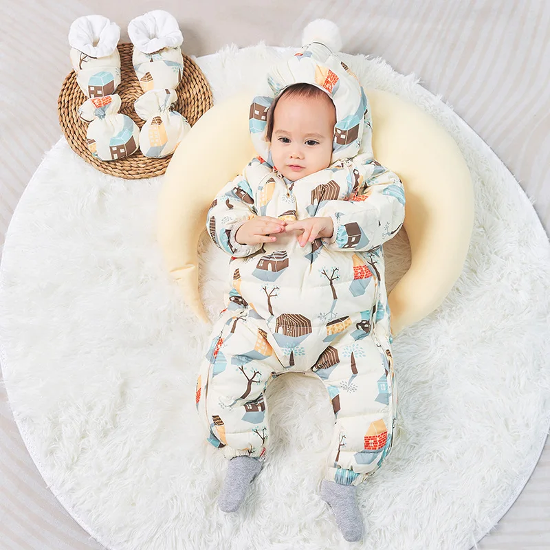 

Baby Down Jacket One-piece Clothes Blue Beige Boys Girls Kids Hugging Crawling Clothes Newborn Thickened Down Jacket Suit winter