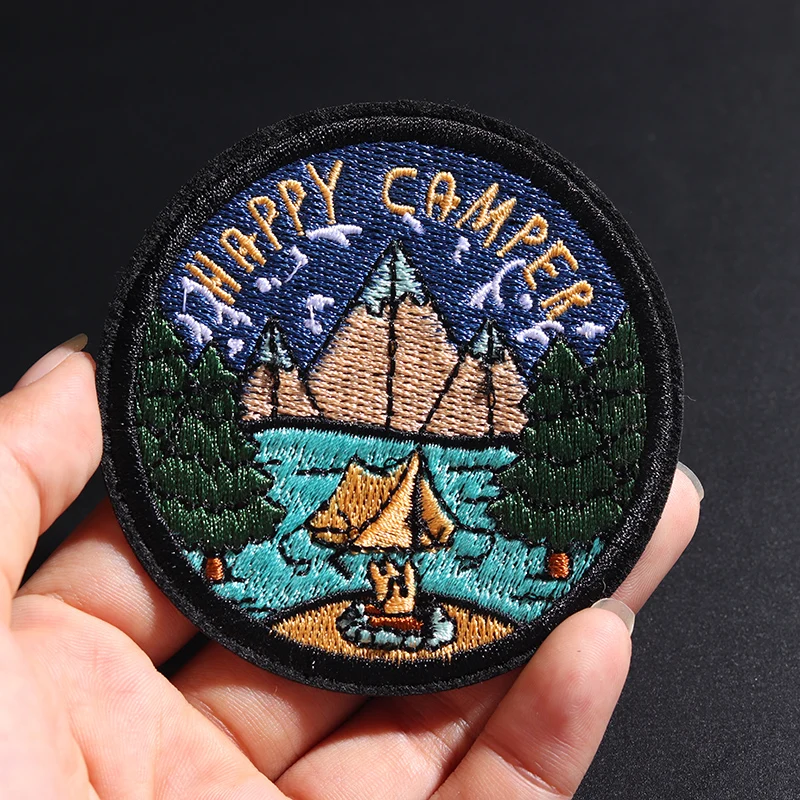 Outdoor camping size: 7.5x7.5cm Cloth Patches Embroidered Applique Sewing Clothes Apparel Accessories Badges Circular