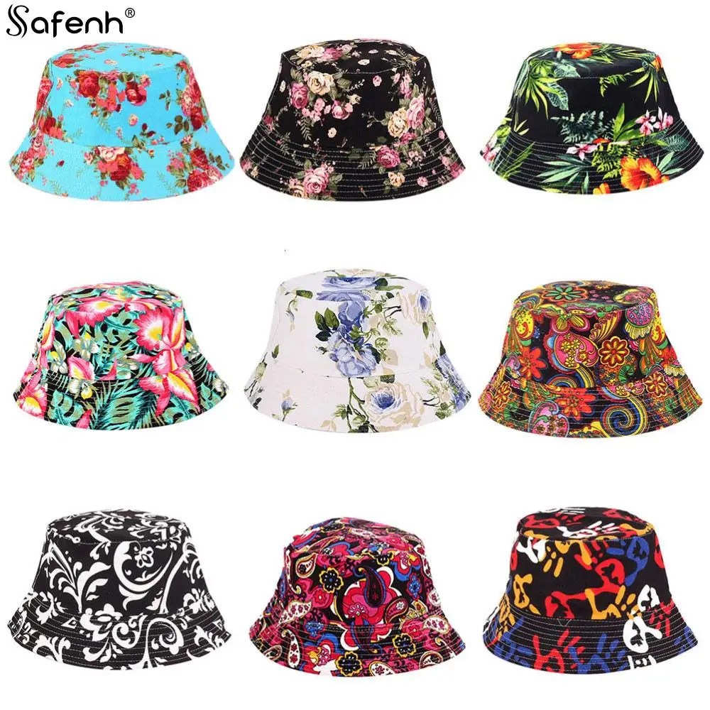 New Summer Floral Sun Hat Bucket Funny Summer Holiday Novelty Beach Outdoor Cap Fishing Hats Sun Protetion for Men Women