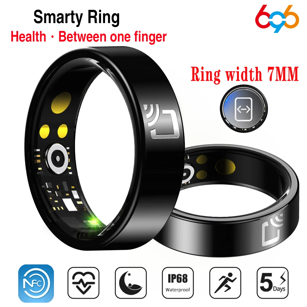 696 Ultrathin Smart Ring Couple NFC 24H Heart Rate Blood Oxygen Sleep Health Monitoring Men Women  Waterproof Sports Fitness