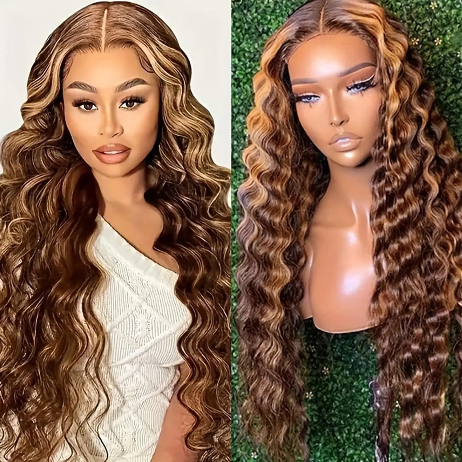 4/27 Deep Wave Lace Front Wigs Human Hair Highlight Ombre Wigs Human Hair for Women 13x4 HD Transparent Lace Frontal  Wigs