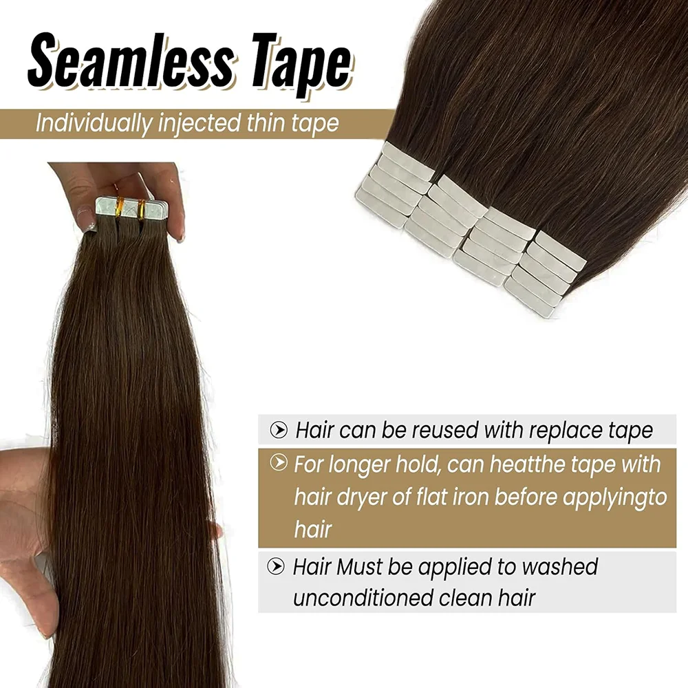 Tape In Hair Extensions Human Hair Seamless Invisible Straight 100% Human Hair Extensions 16-26 Inches For Woman 20Pcs 50G/Pack