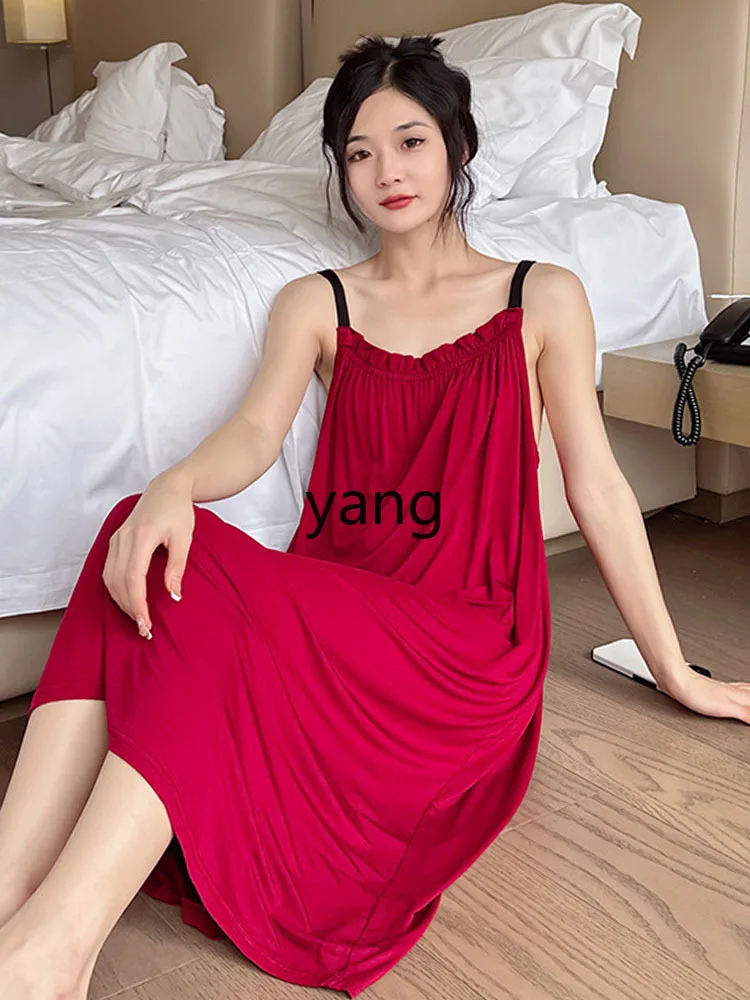 LMM large size suspender nightdress women's fat mm100kg backless modal medium and long dress