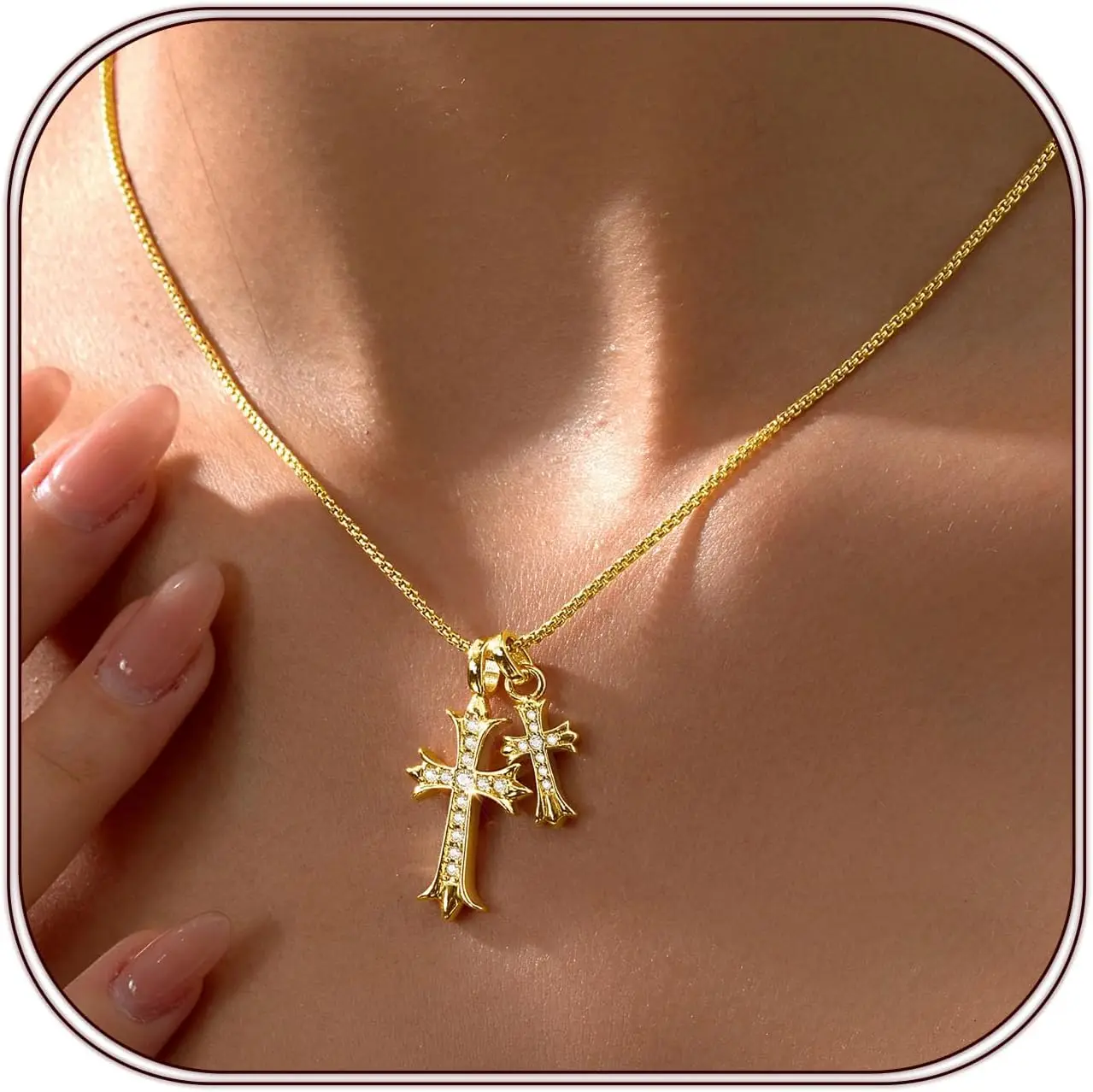Collar con Cruz de Oro para Mujer, Chapado en Oro de 14K, Delicado Colgante de Cruz, Cadena con Cruz, Gargantilla de Fe, Bautismo