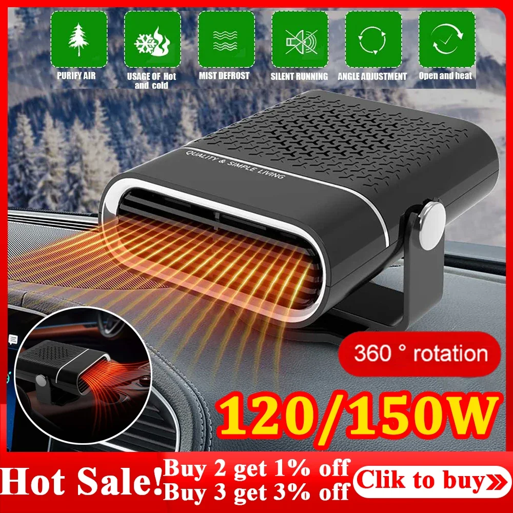 12V/24V Windscreen Demister Defroster Car Heater Fast Heating Automatic Heater Non-slip Base for Car Camping Travel Winter