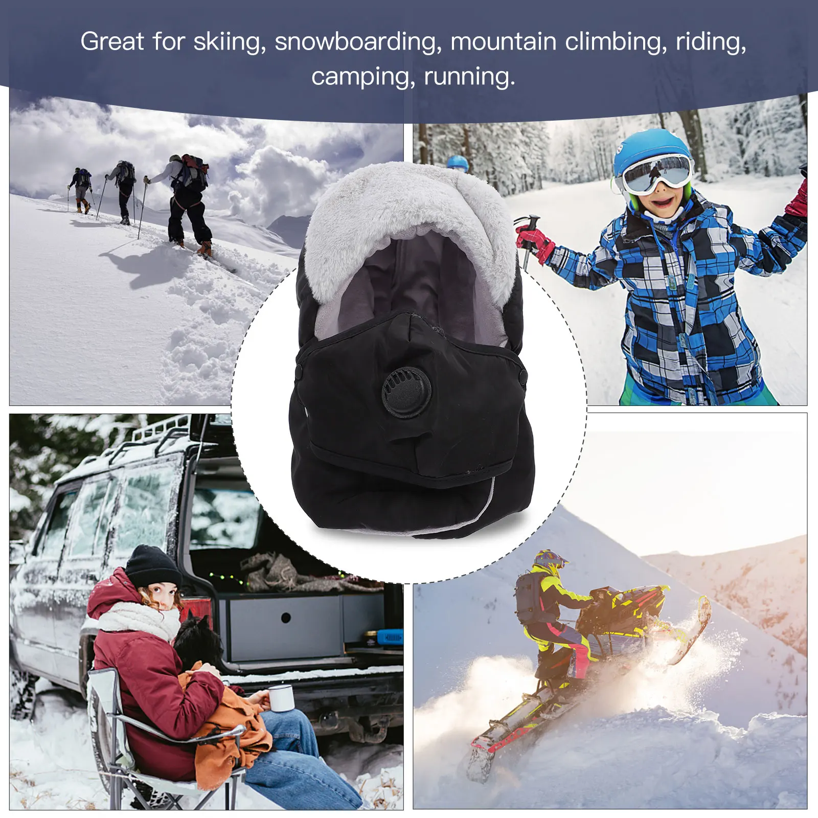 

Winter Hat Mask Cotton Warm Skiing Protective Headwear Outdoor Sports Adjustable Strap Cold Weather Cap Windproof Warm Cap For