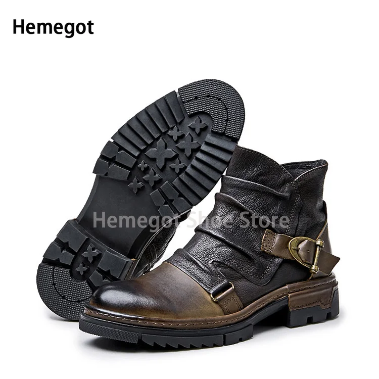 High-Top Motorcycle Boots Men's Summer Cycling Boots Vintage Buckle Strap Shoes Motorcycle Cowhide Winter Paratrooper Boots