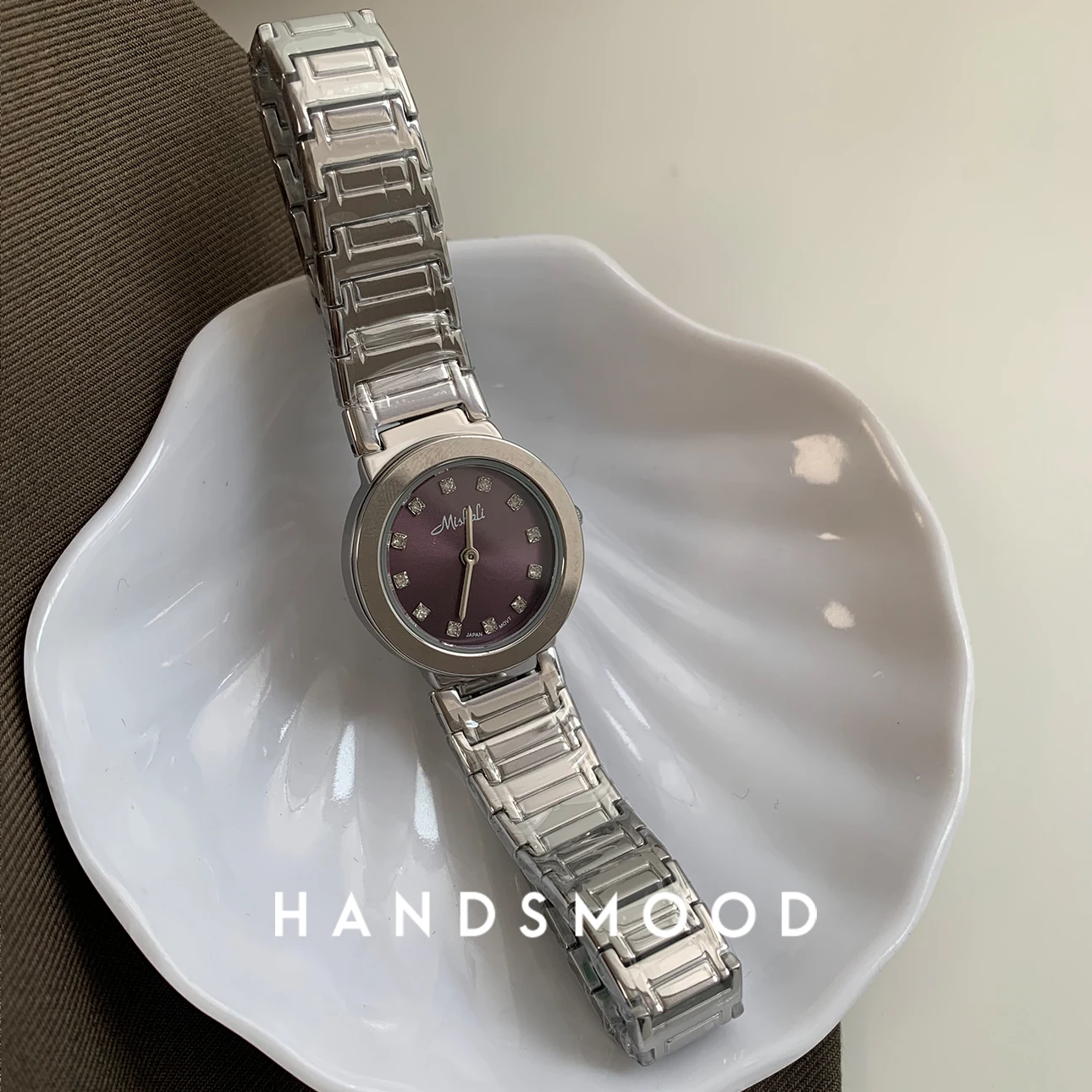 ساعة أصلية للسيدات باللون الأرجواني، ساعة بسلسلة صغيرة مستديرة، ساعة كوارتز عصرية فاخرة تناسب الجميع، ذات جودة عالية #5