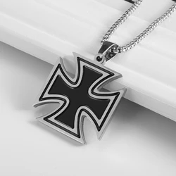 Retro Black Templar Cross Pendant Necklace Stainless Steel Men's and Women's Classic Simple Casual Fashion Amulet Necklace