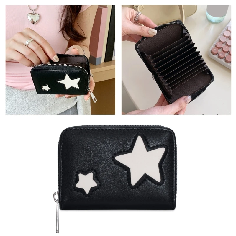 

H3CB Fashionable Star Decorated Small Purse Wear Resistant PU Women's Starry Wallet Compact Carry Coin Purses