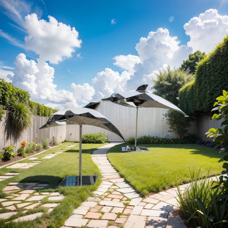 Stainless steel geometric dolphin sculpture | Park lawn square supermarket garden layout landscape