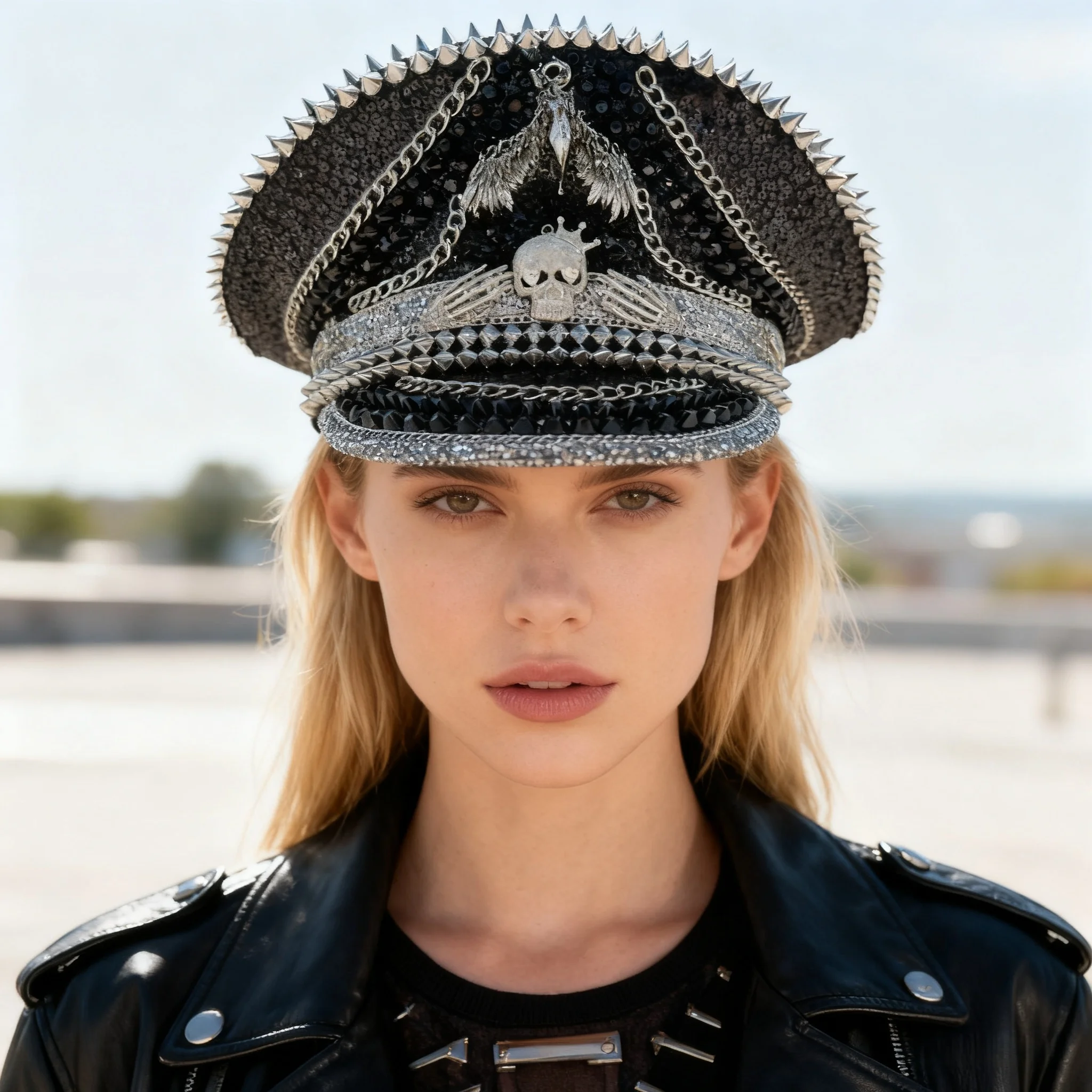 قبعة كابتن بسلسلة Steampunk سوداء من HongLuan مصنوعة من حجر الراين لمهرجان الهالوين للنساء، وإكسسوارات عسكرية عتيقة وقبعة عسكرية