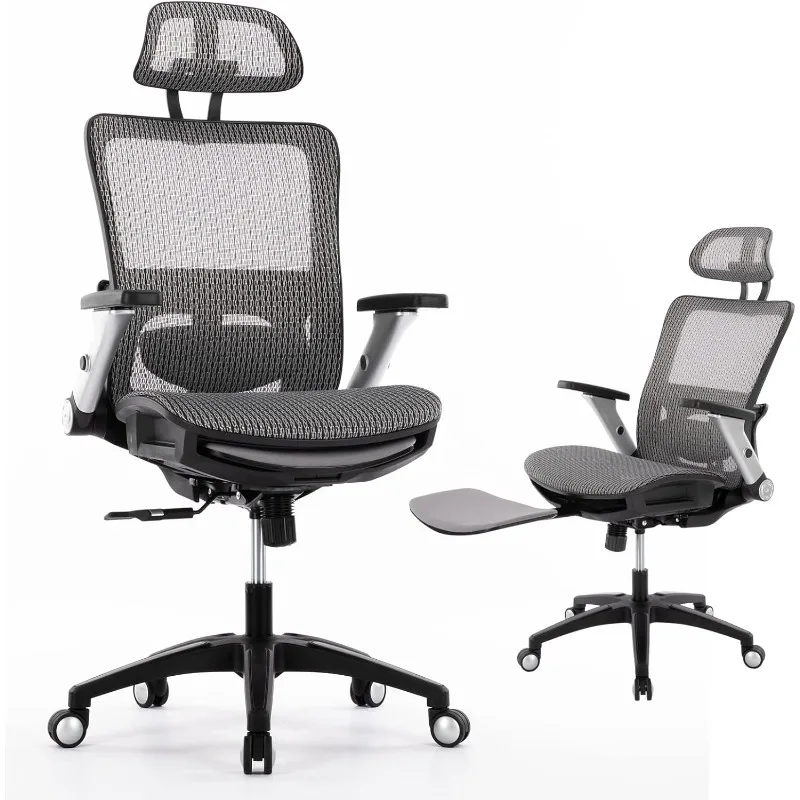 

Ergonomic Mesh Office Chair with Footrest, High Back Computer Chair, Swivel Chair with Headrest and 4D Flip Armrests