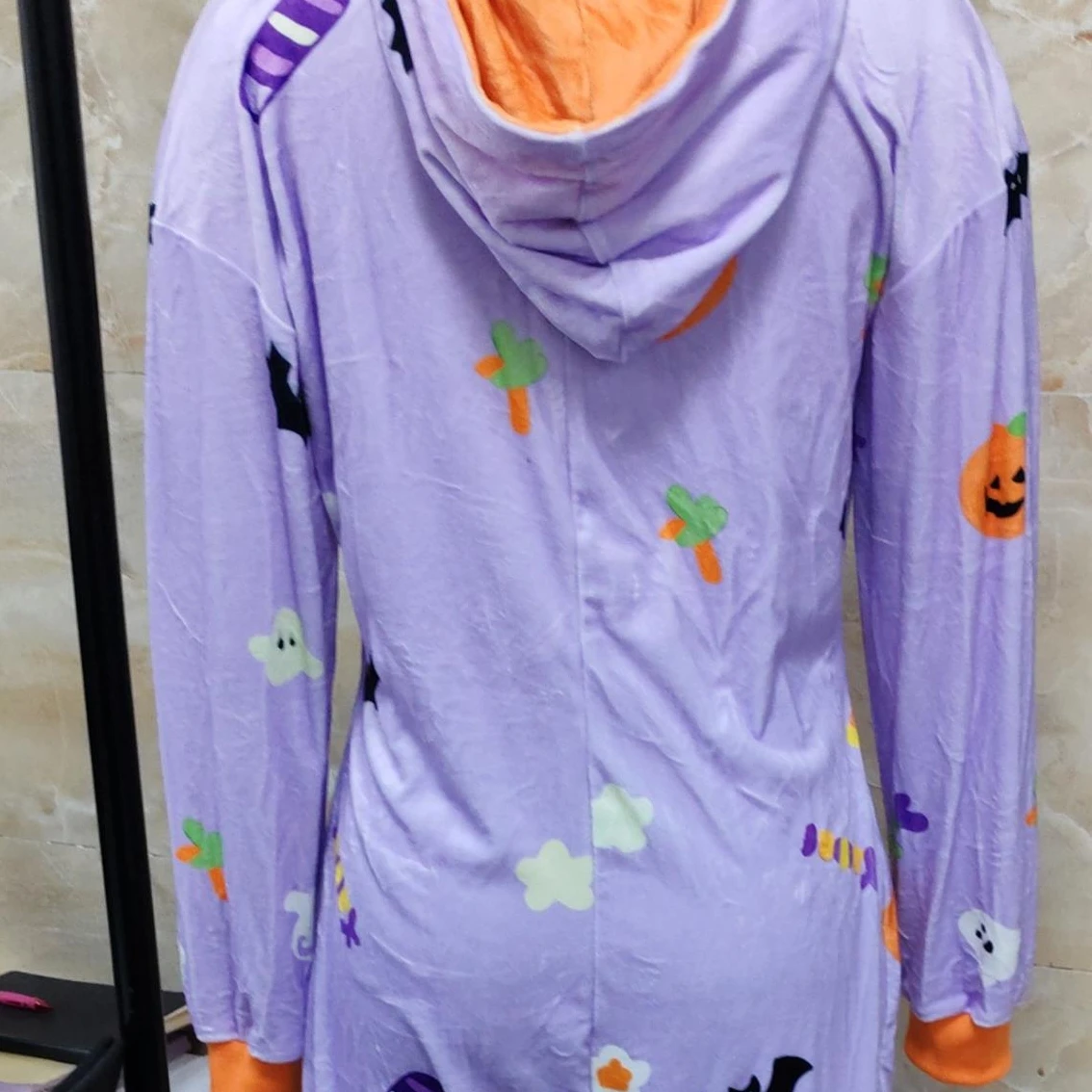 Halloween Women Fleece Pajamas Jumpsuit Pumpkin Hooded Long Sleeve Pants Romper Warm Holiday Sleepwear