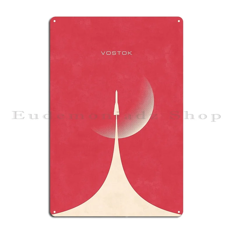 Vostok Rocket Minimal Retro Design Moon Red Metal Plaque Poster Custom Painting Garage Cave Cinema Tin Sign Poster