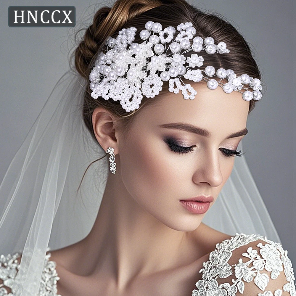 HNCCX Wedding Artificial Pearl Headpieces Silver Color Hair Comb Head Jewelry Handmade Beaded Flower Headband Accessories CP819