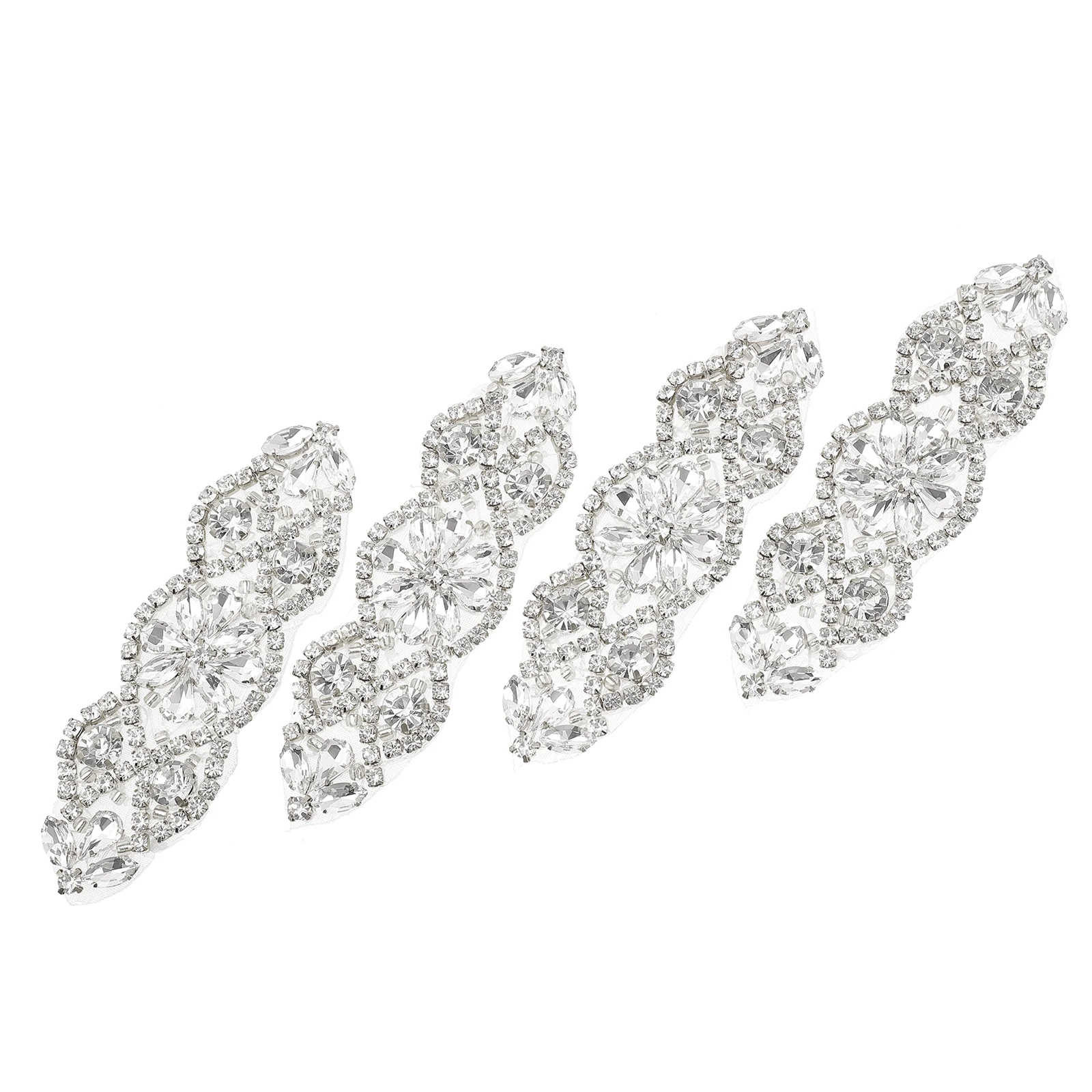 

4pcs Rhinestone Dress Belt Applique Applique Diy Patch For Bridal Sash Dress Sewing Iron On Garment Craft Backing Adhesive