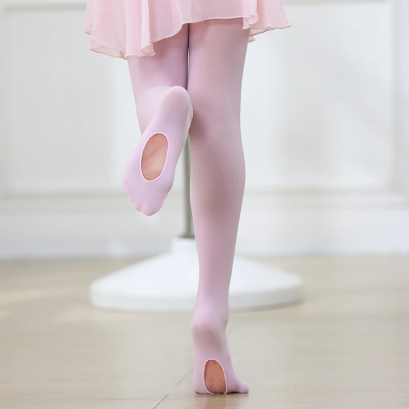 Medias de Ballet para niñas, pantimedias con agujero de baile de alta elasticidad, sin costuras, para primavera y otoño