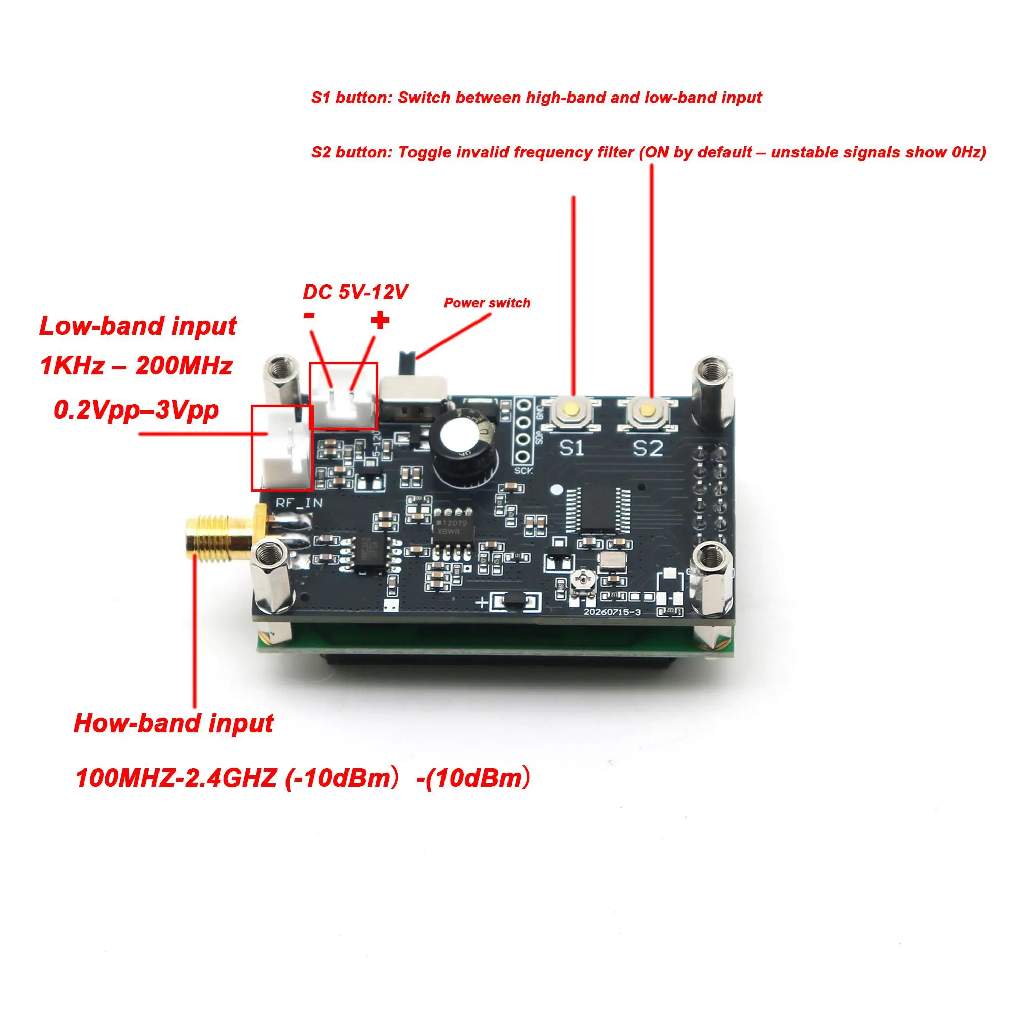 2CH 1kHz-2.4GHz Frequency Counter RF Frequency Meter LCD Digital Cymometer Signal Measured 868Mhz Helium Miner Radio LORA SDR