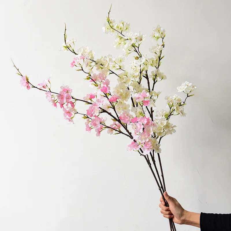 4 Forks/Pcs Upscale Artificial Flower Cherry Blossom 110CM White Pink Garland Bouquet For Home Living Room Wedding Decoration